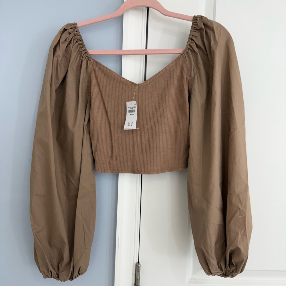Abercrombie & Fitch Tan Puff Sleeve Blouse - Picture 1 of 2